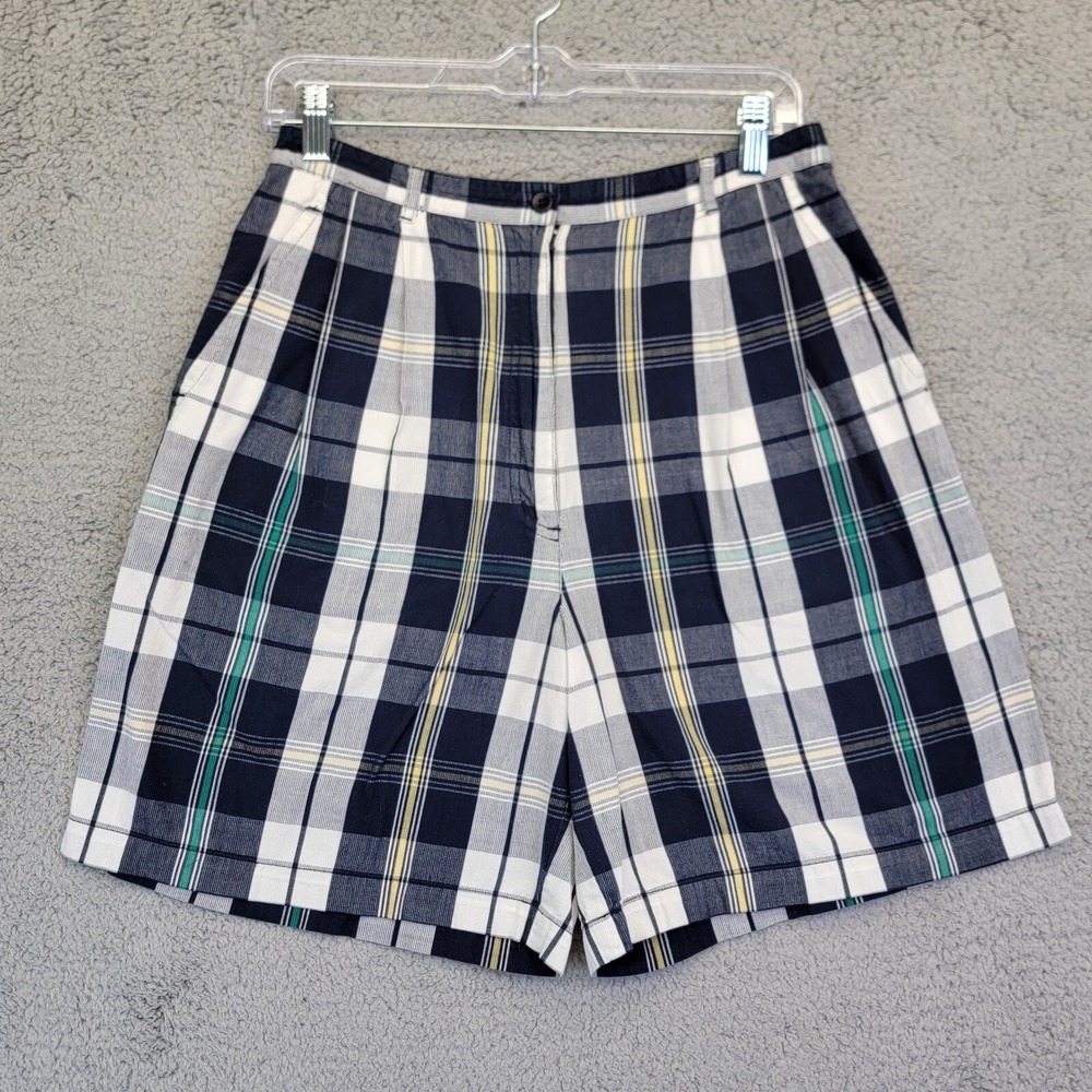 Vintage Pendleton Shorts Women's Size 12‎ Blue Plaid Cotton High-Rise Mom 28x8